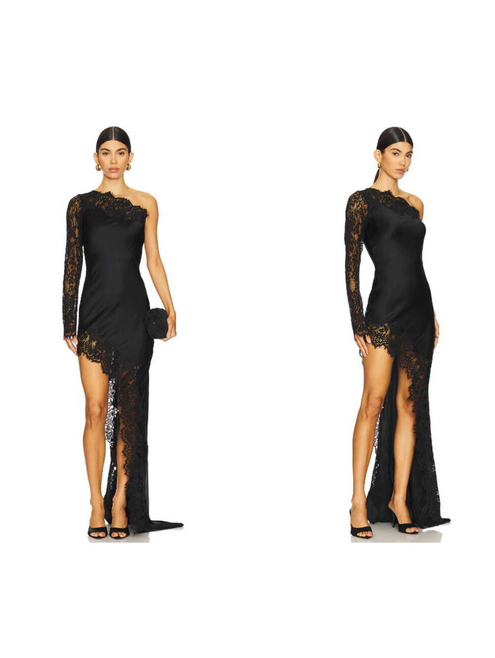 MAJORELLE Saskia Black One-Shoulder Lace Gown size L NWT $360msrp